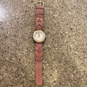 Vintage Timex Men Gold Tone Compass Bezel Indiglo Leather Band